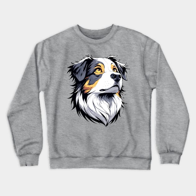 Stunning and Cool Australian Shepherd Monochrome and Gold Portrait for Father's Day Crewneck Sweatshirt by ArtRUs